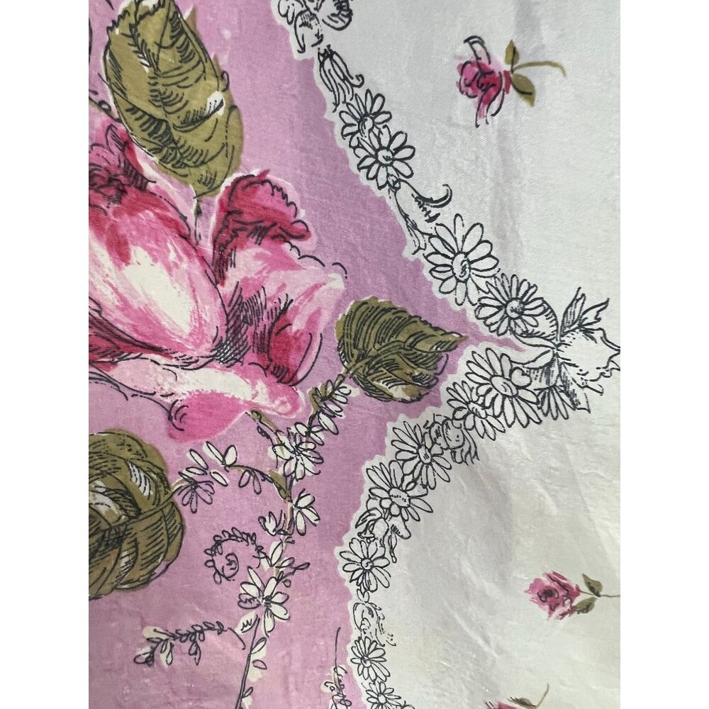 Vintage 60s Floral Handkerchief Scarf Pink & White Delicate Print - Picture 6 of 16